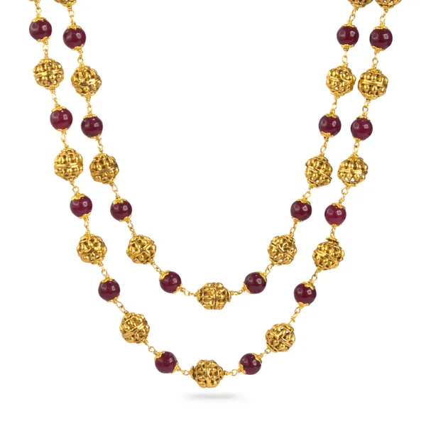 Maroon_Beads_&_Gold-Tone_Two-Layer_Necklace_–_Kattu_Theega_Karigari