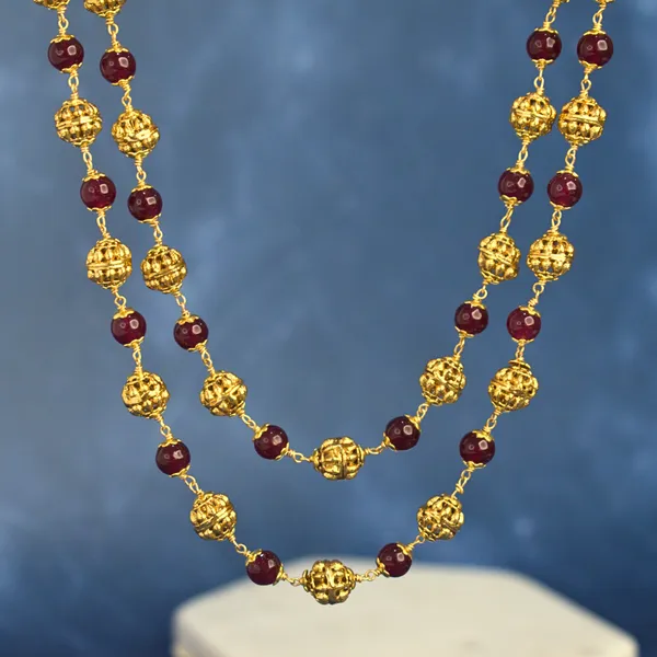 Maroon_Beads_&_Gold-Tone_Two-Layer_Necklace_–_Kattu_Theega_Karigari