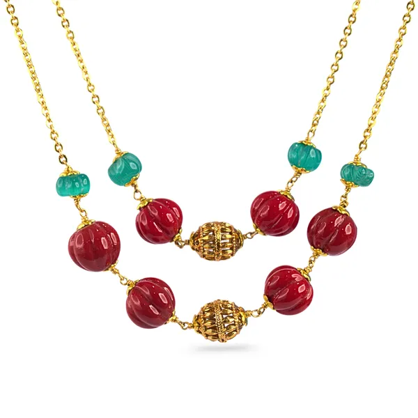 Red_&_Blue_Pumpkin_Beads_Two-Layer_Necklace_–_Kattu_Theega_Karigari