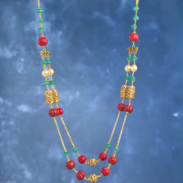 Red_&_Blue_Pumpkin_Beads_Two-Layer_Necklace_–_Kattu_Theega_Karigari