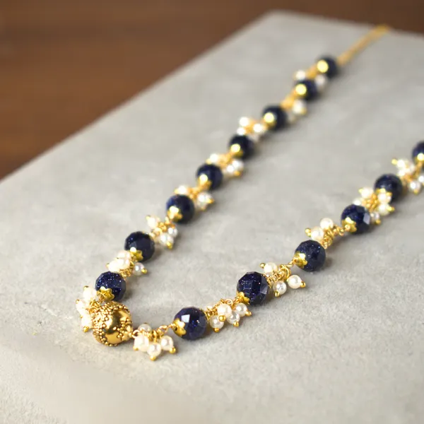 Handcrafted_Kattu_Theega_Necklace_with_Blue_Sandstone_Beads,_Gutta_Pusalu_&_Nakshi_Ball_|_Premium_Traditional_Jewellery