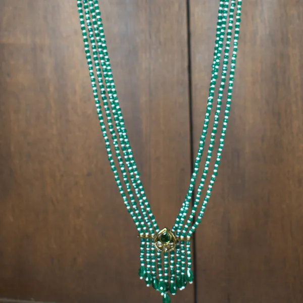 Rajvanshi_Green_Cascade_|_Natural_Bead_Multi-Layer_Long_Haram_Set_with_Earrings_|_Premium_Bridal_Jewellery