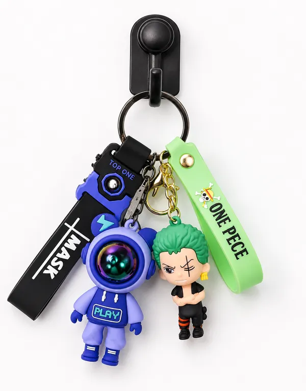 Premium_Astronaut_And_One_Piece_Zoro_Anime_Silicone_Keychain_with_Wrist_Strap_&_Metal_Key_Ring_Combo_Pack_Of_2