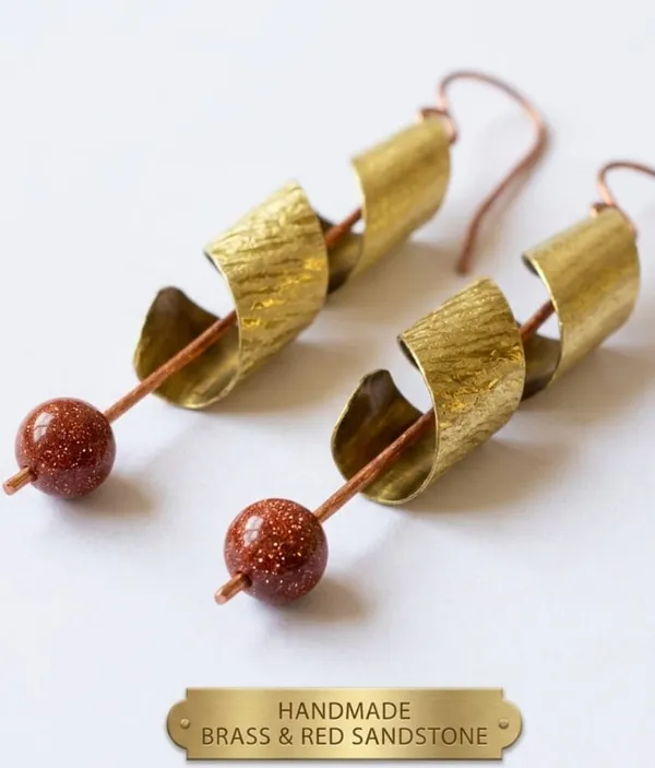 Handcrafted_Red_Sandstone_Spiral_Drop_Earrings
