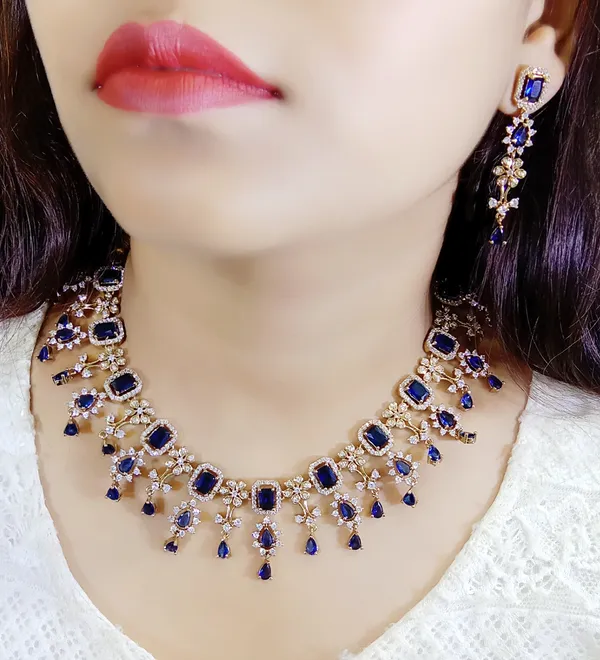 Blue_Stone_Floral_Alloy_Necklace_And_Earrings_Set_For_Women