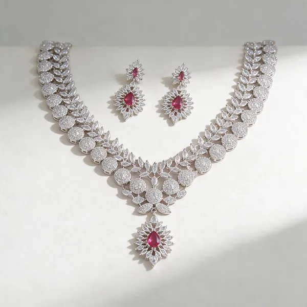 Silver_Alloy_Stone-Studded_Necklace_And_Earrings_Set_For_Women