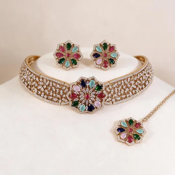 Multicolor_Alloy_Stone-Studded_Choker_Necklace_Set_For_Women