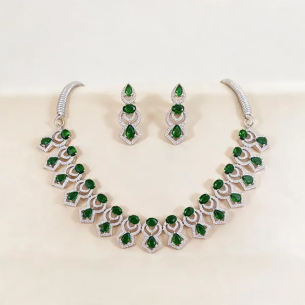 Green_Alloy_Stone_Necklace_And_Earrings_Set_For_Women