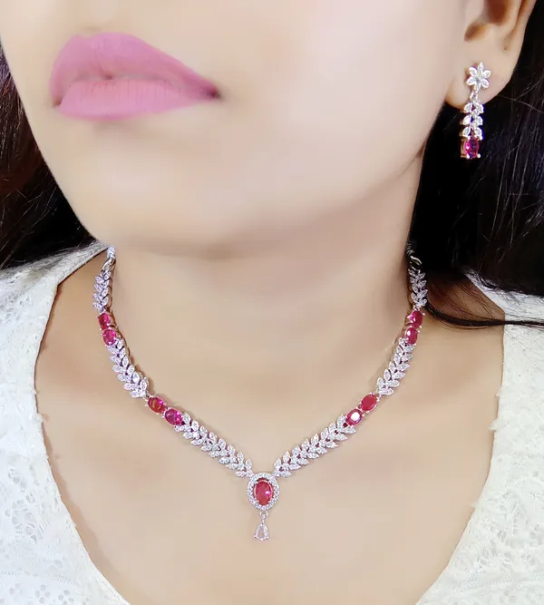 Silver_Pink_Stone_Alloy_Necklace_Set_For_Women