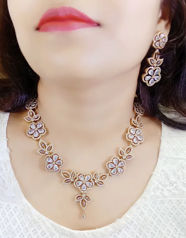 Gold_Alloy_Floral_Necklace_And_Earrings_Set_For_Women