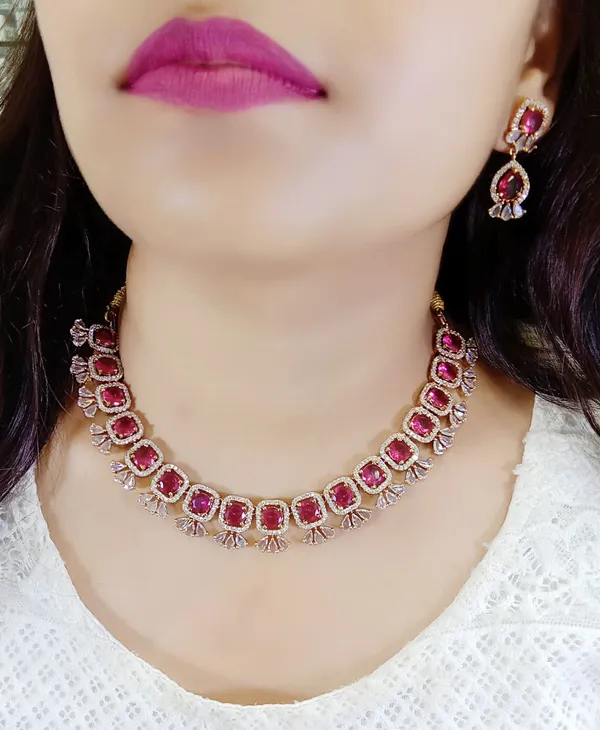 Red_Alloy_Stone_Necklace_And_Earring_Set_For_Women