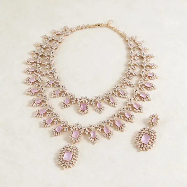 Rose_Gold_Pink_Stone_Alloy_Necklace_Set_For_Women