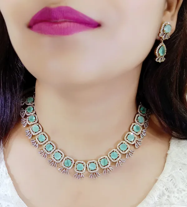 Green_Alloy_Stone_Necklace_And_Earrings_Set_For_Women