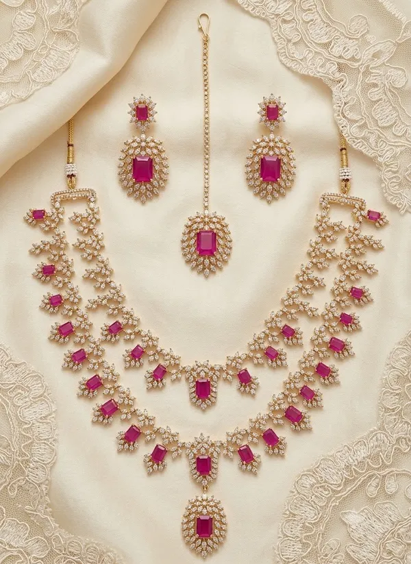 Gold_Pink_Stone_Alloy_Necklace_Set_For_Women