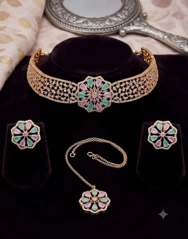 Gold_Floral_Stone_Alloy_Necklace_Set_For_Women
