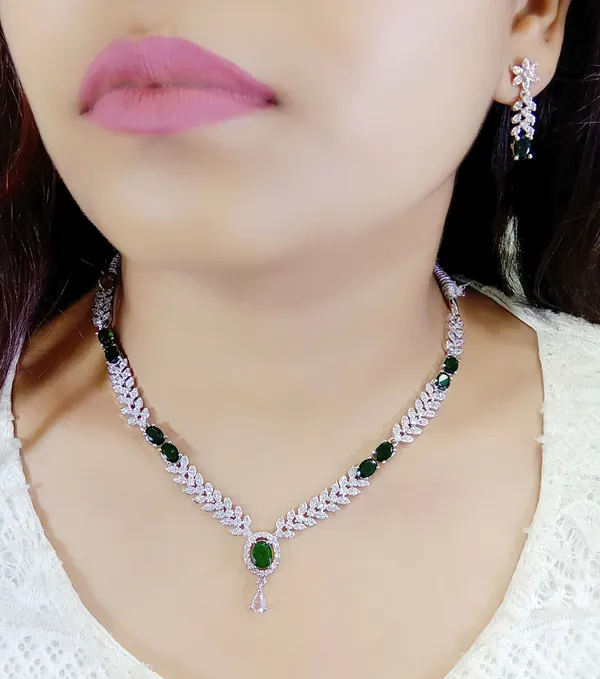 Green_Alloy_Stone_Necklace_And_Earrings_Set_For_Women