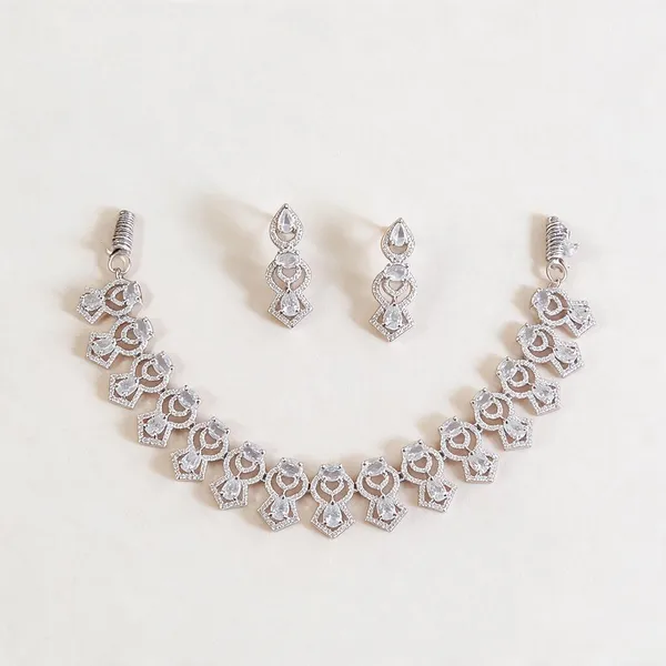Silver_Alloy_Rhinestone_Necklace_And_Earrings_Set_For_Women