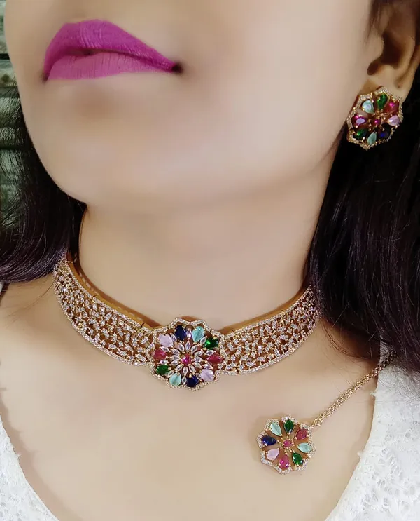 Multicolor_Alloy_Stone-Studded_Choker_Necklace_Set_For_Women