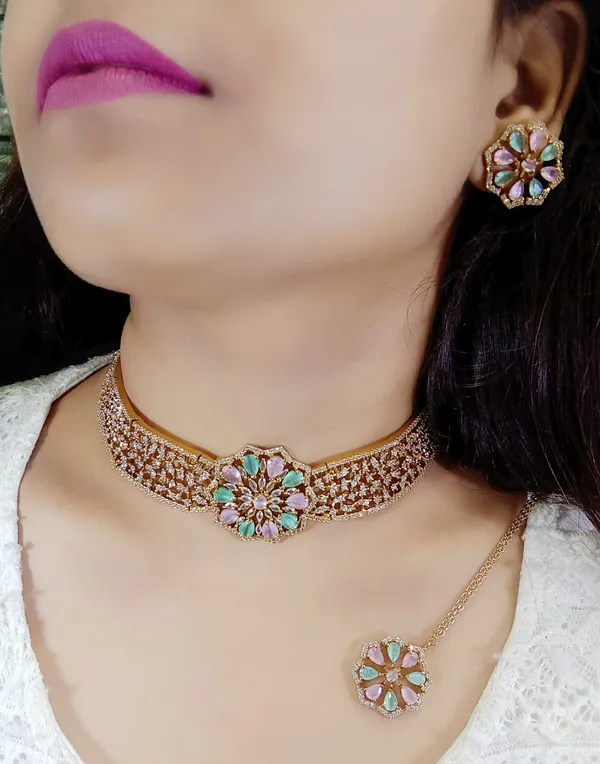 Gold_Floral_Stone_Alloy_Necklace_Set_For_Women