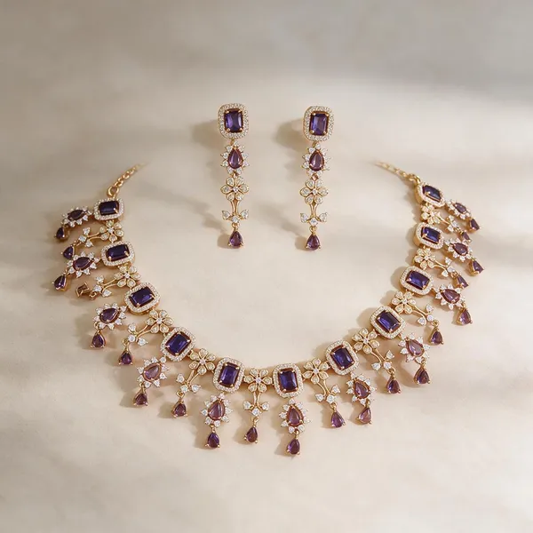 Purple_Alloy_Stone_Necklace_And_Earring_Set_For_Women