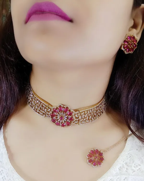 Gold_Pink_Floral_Stone_Alloy_Necklace_Set_For_Women