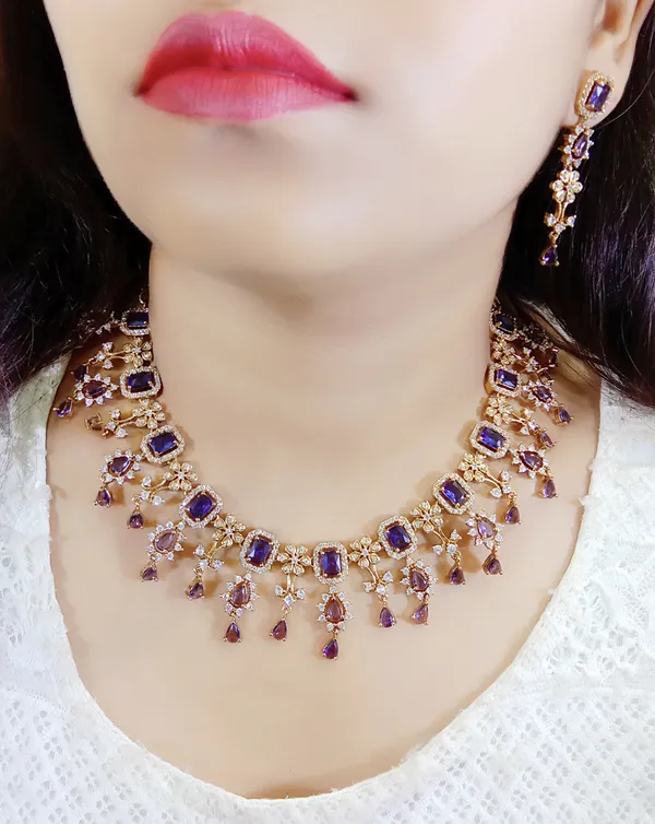 Purple_Alloy_Stone_Necklace_And_Earring_Set_For_Women
