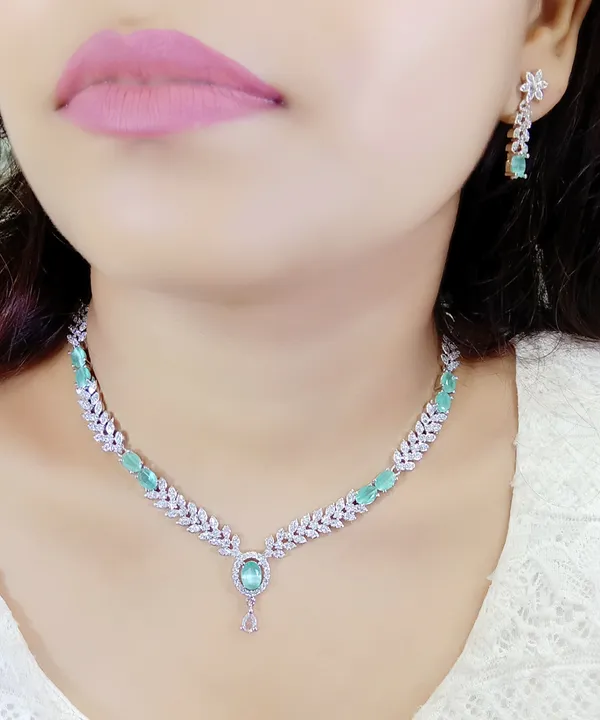Silver_And_Aqua_Alloy_Stone_Necklace_Set_For_Women