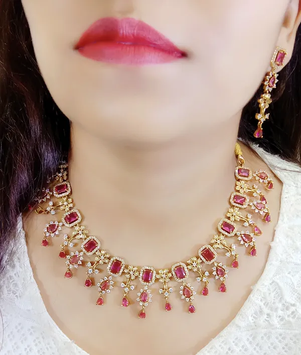 Gold_Pink_Stone_Alloy_Necklace_And_Earrings_Set_For_Women