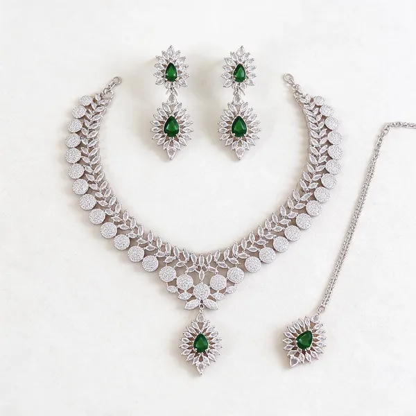 Silver_And_Green_Alloy_Stone_Necklace_And_Earrings_Set_For_Women