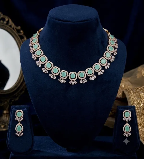 Green_Alloy_Stone_Necklace_And_Earrings_Set_For_Women