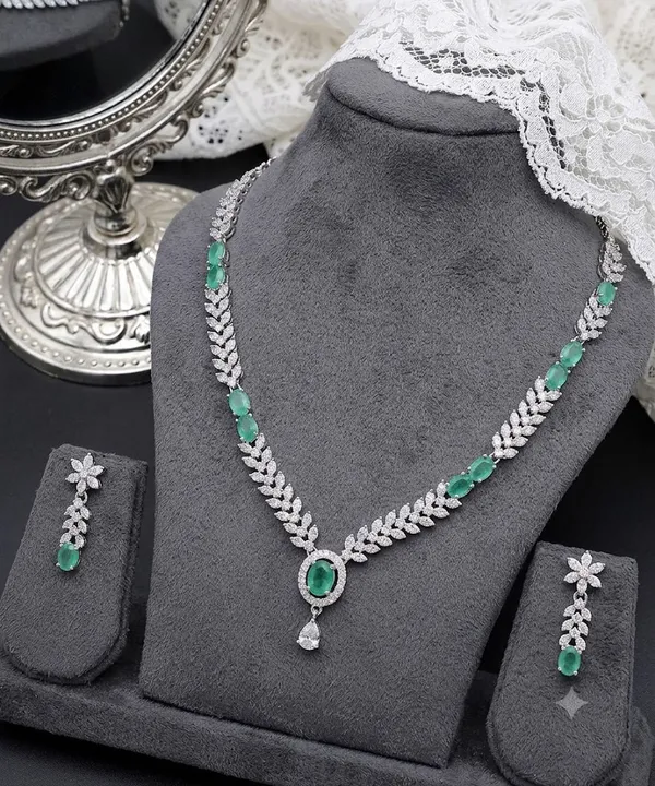 Silver_And_Aqua_Alloy_Stone_Necklace_Set_For_Women