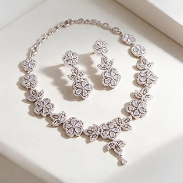 Silver_Floral_Alloy_Necklace_Set_For_Women