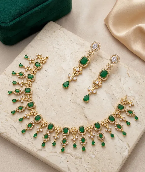 Gold_And_Green_Alloy_Stone_Necklace_Set_For_Women