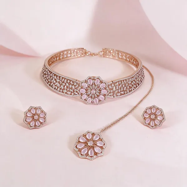Rose_Gold_Alloy_Floral_Necklace_And_Earrings_Set_For_Women