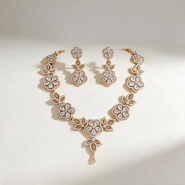 Gold_Alloy_Floral_Necklace_And_Earrings_Set_For_Women