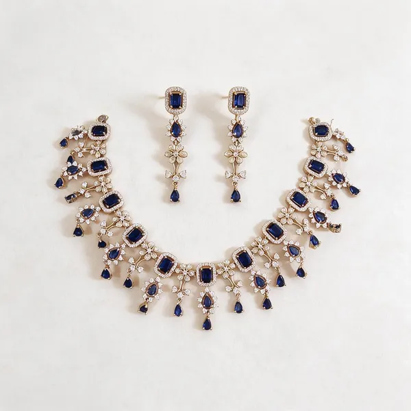 Blue_Stone_Floral_Alloy_Necklace_And_Earrings_Set_For_Women