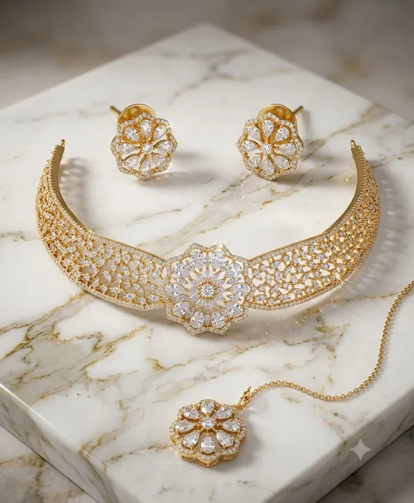 Gold_Alloy_Floral_Choker_Necklace_Set_For_Women