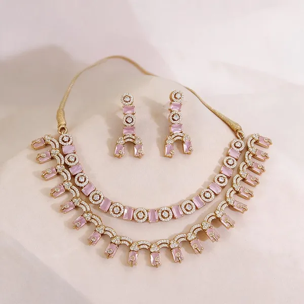 Gold_Pink_Stone_Alloy_Necklace_Set_For_Women