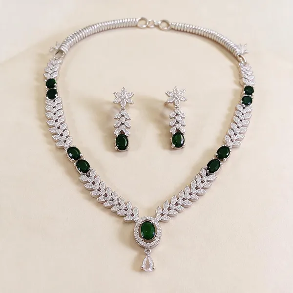 Green_Alloy_Stone_Necklace_And_Earrings_Set_For_Women
