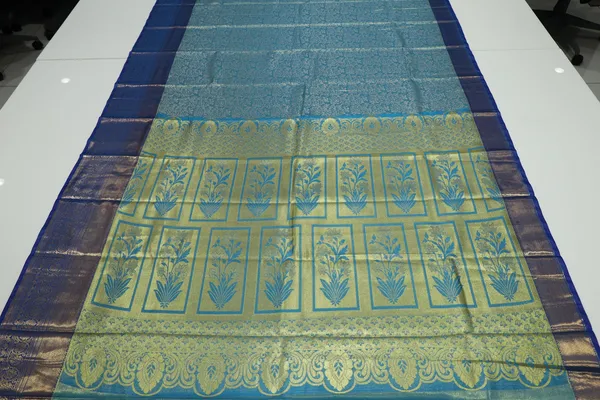 Antique_Gold_Mysore_Inspired_Semi_Silk_Saree_With_Small_Self_Border
