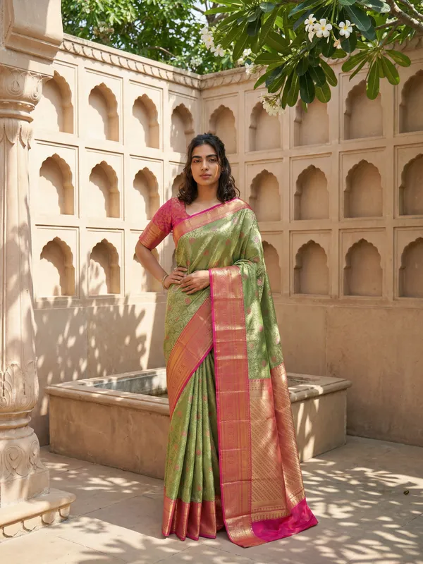 Olive_Green_Uppada_Inspired_Semi_Silk_Saree_With_Small_Self_Border