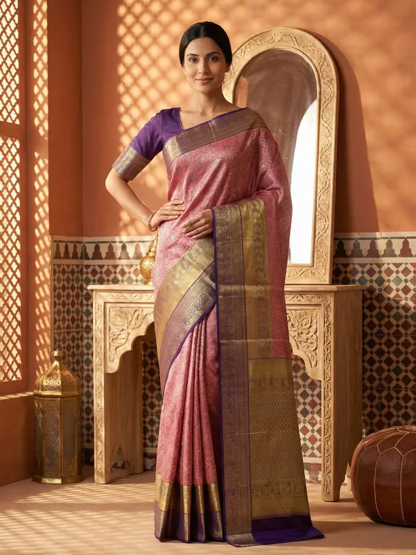 Parrot_Green_Dharmavaram_Inspired_Semi_Silk_Saree_With_Wide_Contrast_Border