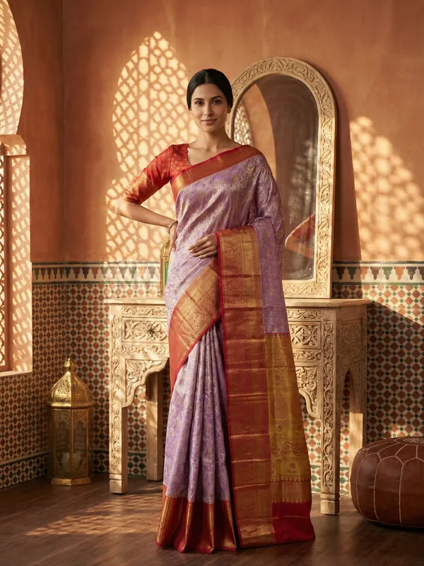 Pink_Kanchipuram_Inspired_Semi_Silk_Saree_With_Wide_Contrast_Border