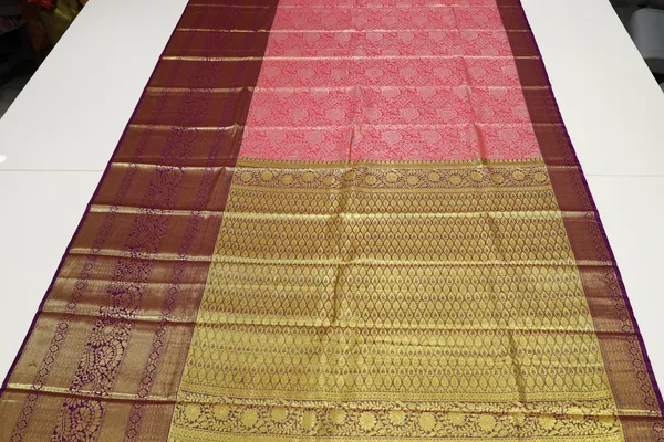 Coral_Red_Kanchipuram_Inspired_Semi_Silk_Saree_With_Wide_Contrast_Border