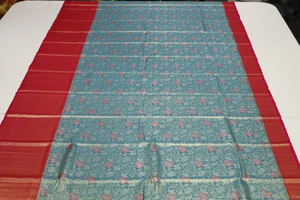 Teal_Green_Gadwal_Inspired_Semi_Silk_Saree_With_Wide_Contrast_Border