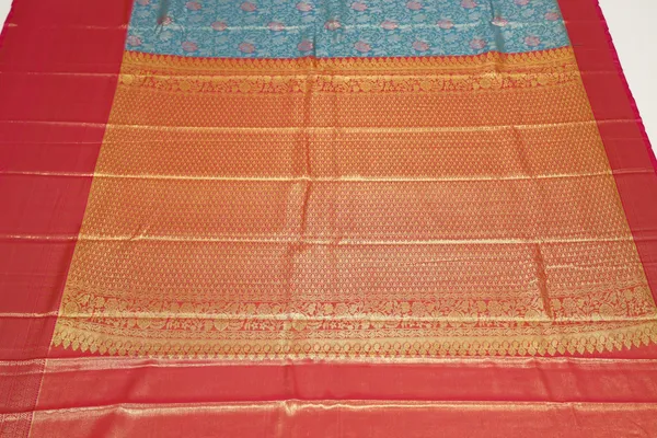 Teal_Green_Gadwal_Inspired_Semi_Silk_Saree_With_Wide_Contrast_Border