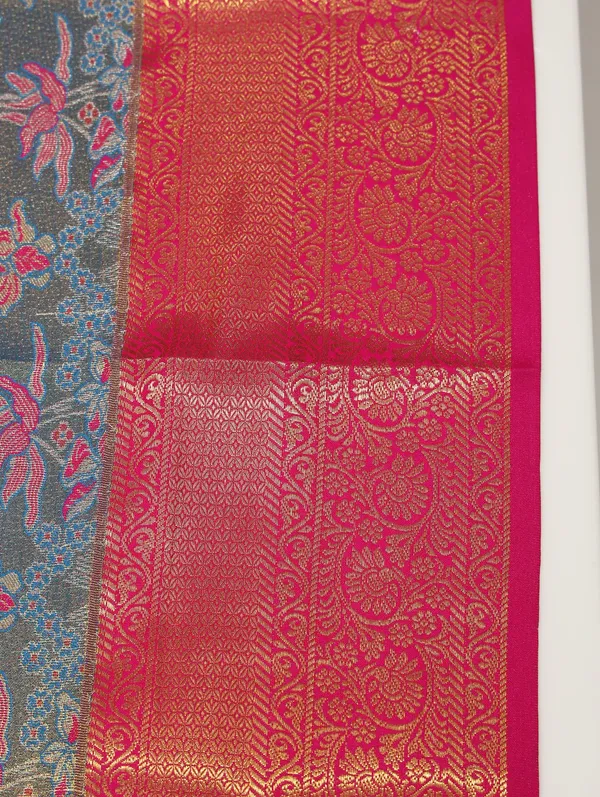Olive_Grey_Uppada_Inspired_Semi_Silk_Saree_With_Mustard_Zari_Border