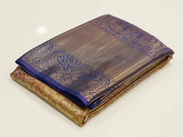Antique_Gold_Kanchipuram_Inspired_Semi_Silk_Saree_With_Royal_Blue_Wide_Border