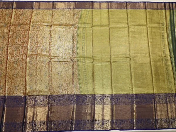 Antique_Gold_Kanchipuram_Inspired_Semi_Silk_Saree_With_Royal_Blue_Wide_Border