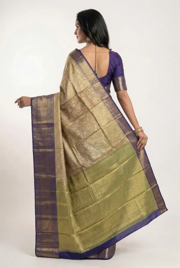 Antique_Gold_Kanchipuram_Inspired_Semi_Silk_Saree_With_Royal_Blue_Wide_Border